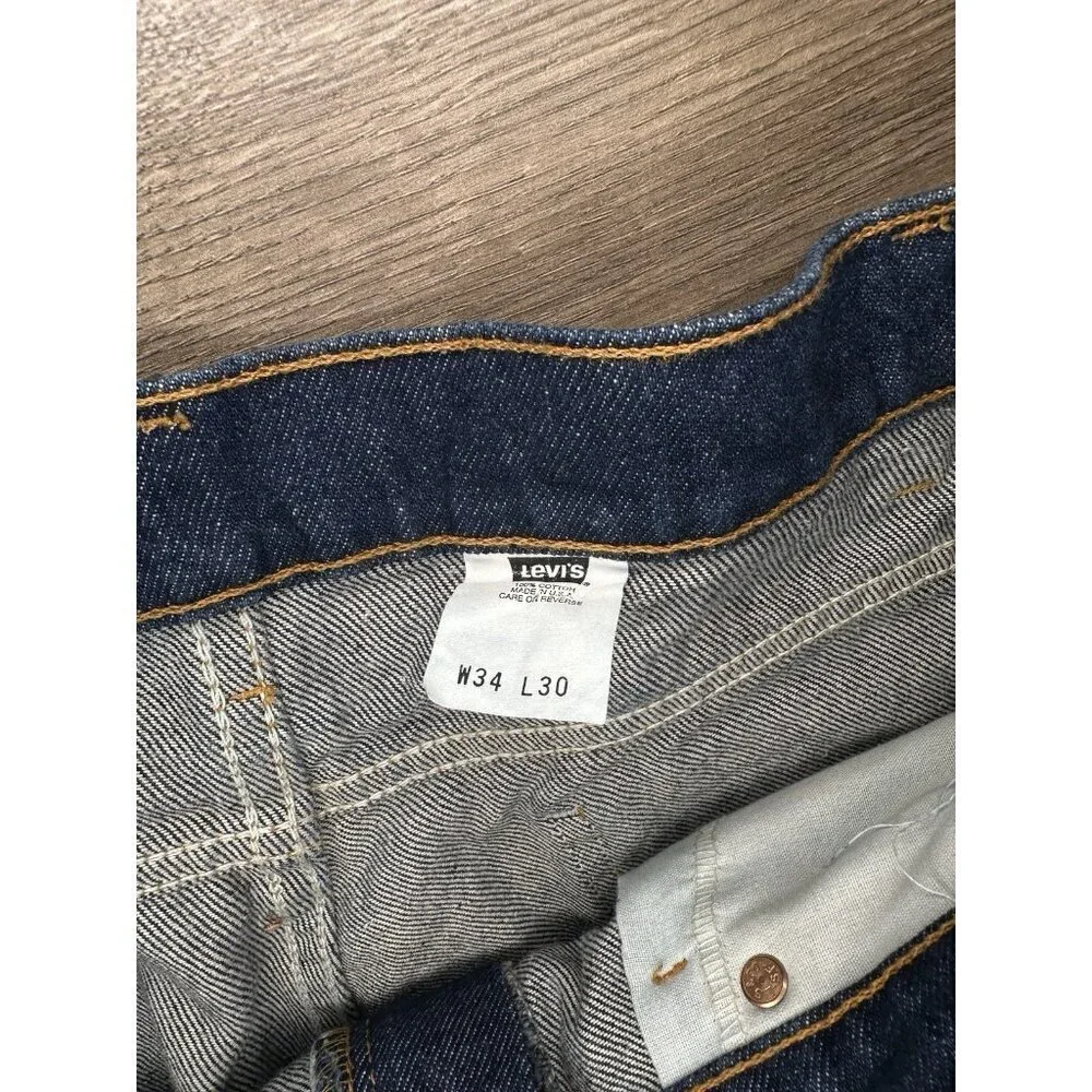 Levis Mens Size 34 X 30 Blue Denim Jeans Straight Fit White Label Pockets